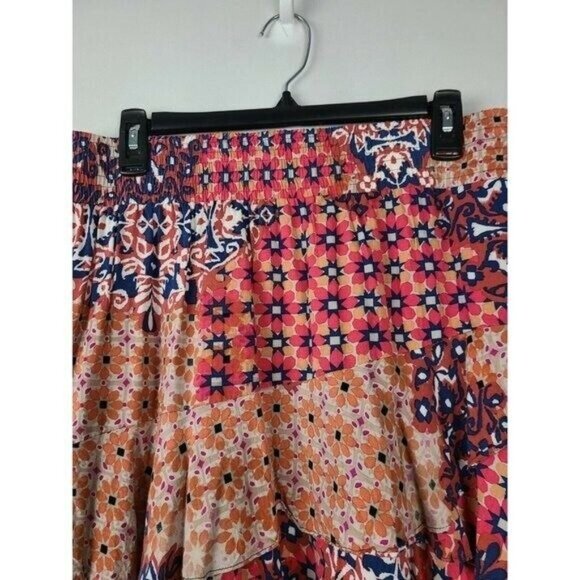 CAbi Floral Patchwork Isabel Mini Skirt Womens Size Medium Pink Ruffle BOHO 5053 - Picture 3 of 6